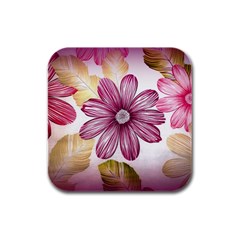 Flower Print Fabric Pattern Texture Rubber Square Coaster (4 Pack)  by BangZart