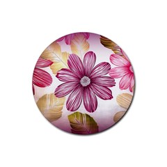 Flower Print Fabric Pattern Texture Rubber Round Coaster (4 Pack)  by BangZart