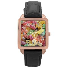 Jelly Beans Candy Sour Sweet Rose Gold Leather Watch  by BangZart