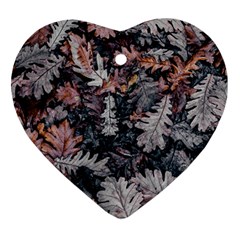 Leaf Leaves Autumn Fall Brown Ornament (heart) by BangZart