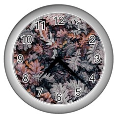 Leaf Leaves Autumn Fall Brown Wall Clocks (silver)  by BangZart