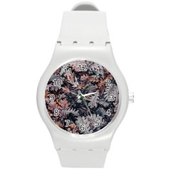 Leaf Leaves Autumn Fall Brown Round Plastic Sport Watch (m) by BangZart