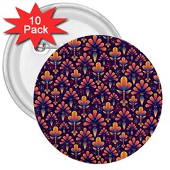 Abstract Background Floral Pattern 3  Buttons (10 Pack) 