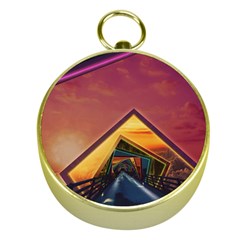 The Rainbow Bridge Of A Thousand Fractal Colors Gold Compasses by jayaprime
