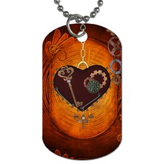 Steampunk, Heart With Gears, Dragonfly And Clocks Dog Tag (one Side) by FantasyWorld7