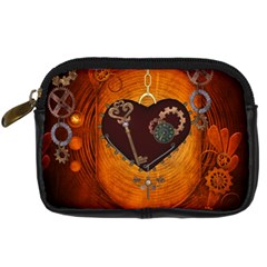 Steampunk, Heart With Gears, Dragonfly And Clocks Digital Camera Cases by FantasyWorld7