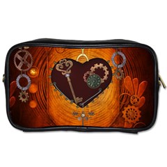 Steampunk, Heart With Gears, Dragonfly And Clocks Toiletries Bags by FantasyWorld7