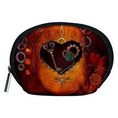 Steampunk, Heart With Gears, Dragonfly And Clocks Accessory Pouches (medium)  by FantasyWorld7
