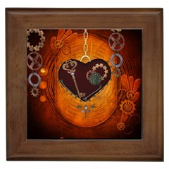 Steampunk, Heart With Gears, Dragonfly And Clocks Framed Tiles by FantasyWorld7