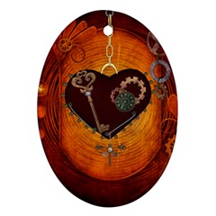 Steampunk, Heart With Gears, Dragonfly And Clocks Ornament (oval)