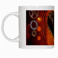 Steampunk, Heart With Gears, Dragonfly And Clocks White Mugs by FantasyWorld7