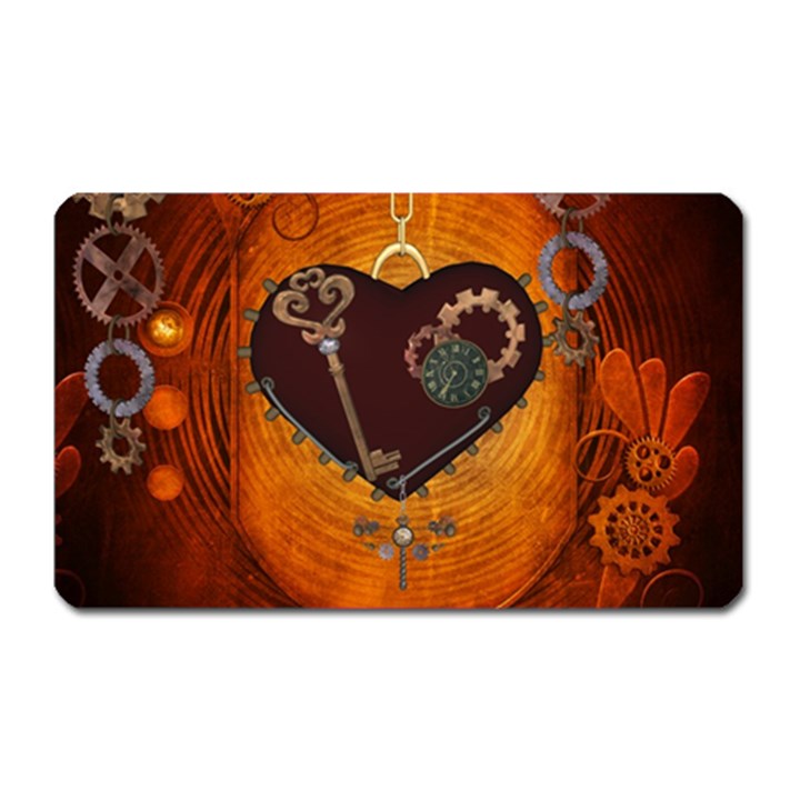 Steampunk, Heart With Gears, Dragonfly And Clocks Magnet (Rectangular)