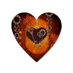 Steampunk, Heart With Gears, Dragonfly And Clocks Heart Magnet by FantasyWorld7