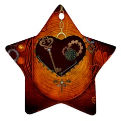 Steampunk, Heart With Gears, Dragonfly And Clocks Star Ornament (two Sides) by FantasyWorld7