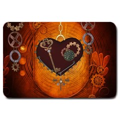 Steampunk, Heart With Gears, Dragonfly And Clocks Large Doormat  by FantasyWorld7