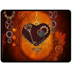 Steampunk, Heart With Gears, Dragonfly And Clocks Fleece Blanket (large)  by FantasyWorld7