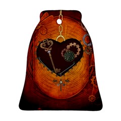 Steampunk, Heart With Gears, Dragonfly And Clocks Bell Ornament (two Sides) by FantasyWorld7