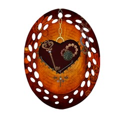 Steampunk, Heart With Gears, Dragonfly And Clocks Oval Filigree Ornament (two Sides) by FantasyWorld7