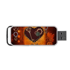 Steampunk, Heart With Gears, Dragonfly And Clocks Portable Usb Flash (one Side) by FantasyWorld7