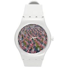 Repetition Retro Wallpaper Stripes Round Plastic Sport Watch (m) by BangZart