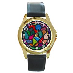 Stained Glass Color Texture Sacra Round Gold Metal Watch by BangZart