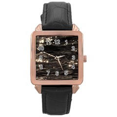 Lake Water Wave Mirroring Texture Rose Gold Leather Watch 