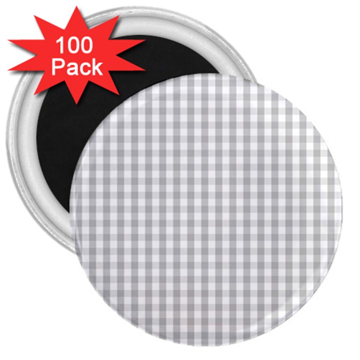 Christmas Silver Gingham Check Plaid 3  Magnets (100 pack)