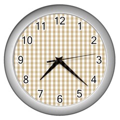 Christmas Gold Large Gingham Check Plaid Pattern Wall Clocks (silver)  by PodArtist