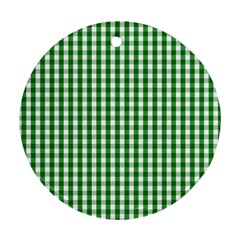 Christmas Green Velvet Large Gingham Check Plaid Pattern Ornament (Round)