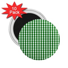 Christmas Green Velvet Large Gingham Check Plaid Pattern 2.25  Magnets (10 pack) 