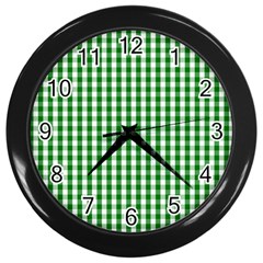 Christmas Green Velvet Large Gingham Check Plaid Pattern Wall Clocks (Black)