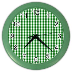 Christmas Green Velvet Large Gingham Check Plaid Pattern Color Wall Clocks by PodArtist