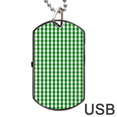 Christmas Green Velvet Large Gingham Check Plaid Pattern Dog Tag USB Flash (One Side)