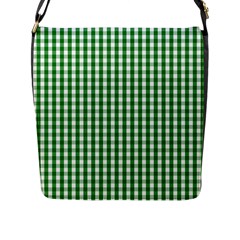 Christmas Green Velvet Large Gingham Check Plaid Pattern Flap Messenger Bag (L) 