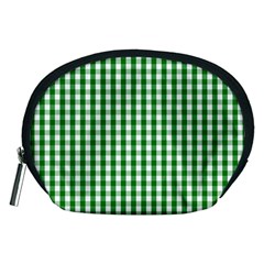 Christmas Green Velvet Large Gingham Check Plaid Pattern Accessory Pouches (Medium) 