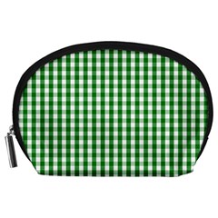 Christmas Green Velvet Large Gingham Check Plaid Pattern Accessory Pouches (Large) 