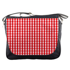 Christmas Red Velvet Large Gingham Check Plaid Pattern Messenger Bags by PodArtist