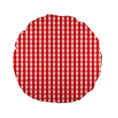 Christmas Red Velvet Large Gingham Check Plaid Pattern Standard 15  Premium Round Cushions by PodArtist