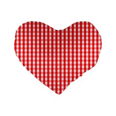 Christmas Red Velvet Large Gingham Check Plaid Pattern Standard 16  Premium Heart Shape Cushions by PodArtist