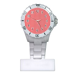 Christmas Red Velvet Large Gingham Check Plaid Pattern Plastic Nurses Watch by PodArtist