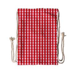 Christmas Red Velvet Large Gingham Check Plaid Pattern Drawstring Bag (small) by PodArtist