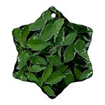 Texture Leaves Light Sun Green Snowflake Ornament (Two Sides) Front