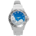 Sky Clouds Blue White Weather Air Round Plastic Sport Watch (L) Front