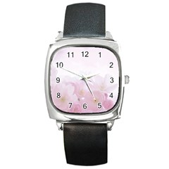 Pink Blossom Bloom Spring Romantic Square Metal Watch by BangZart