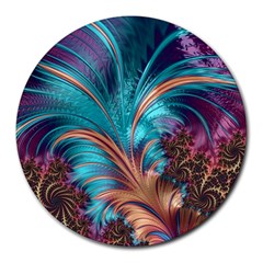 Feather Fractal Artistic Design Round Mousepads by BangZart