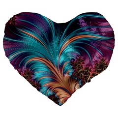 Feather Fractal Artistic Design Large 19  Premium Heart Shape Cushions