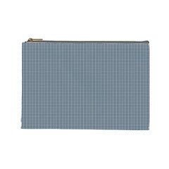 Silent Night Blue Mini Gingham Check Plaid Cosmetic Bag (large) 