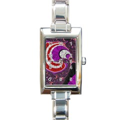 Fractal Art Red Design Pattern Rectangle Italian Charm Watch by BangZart