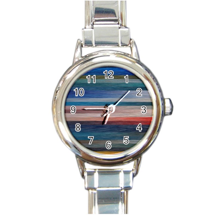 Background Horizontal Lines Round Italian Charm Watch