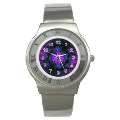 Beautiful Ultraviolet Lilac Orchid Fractal Flowers Stainless Steel Watch by jayaprime